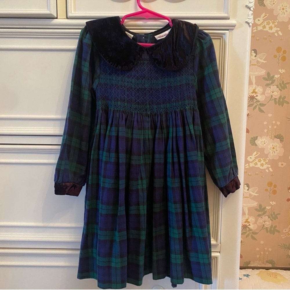 Vintage Smocked Plaid Girls Dress
